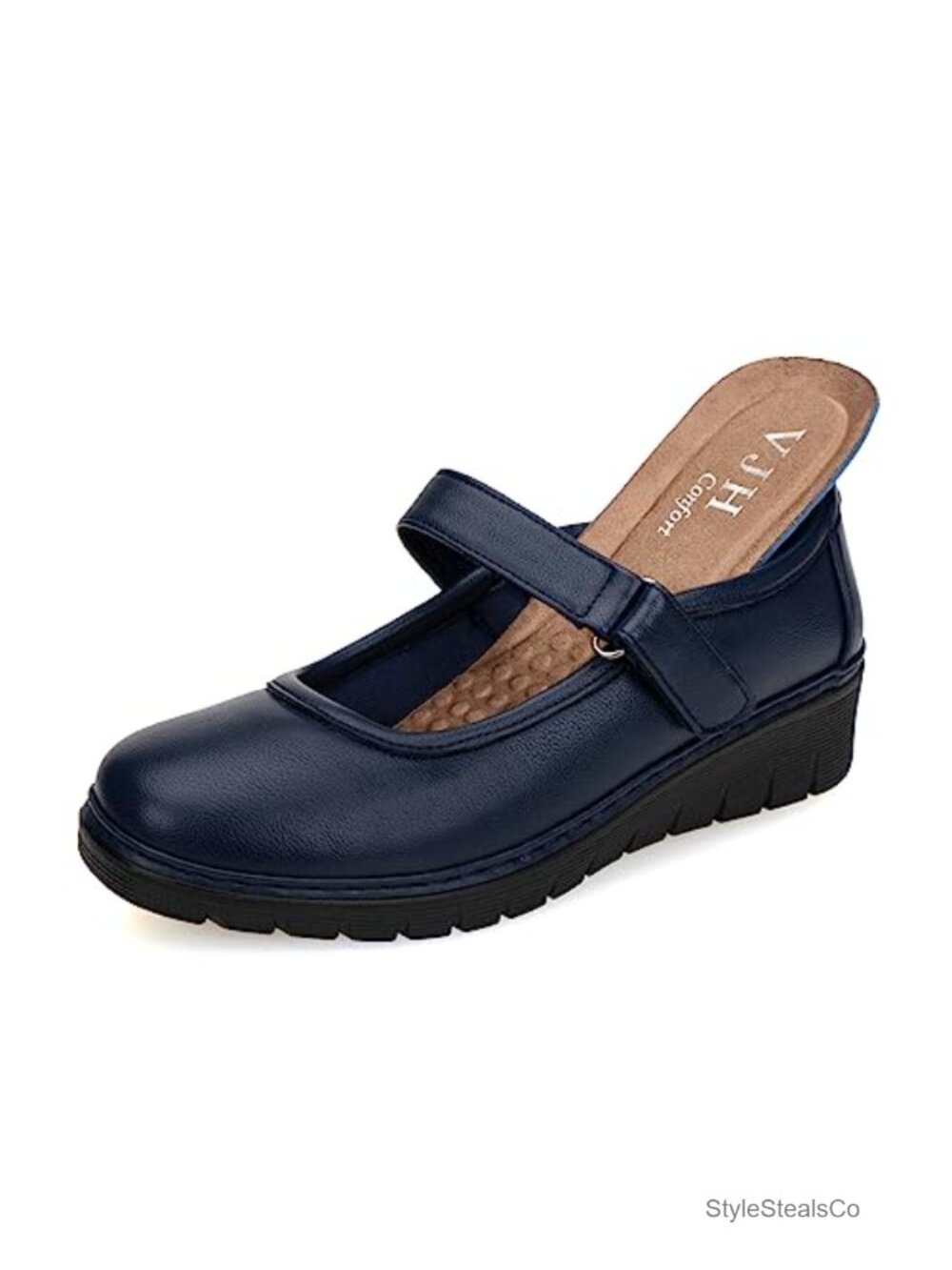 Women's Mary Jane Flats, Breathable Round Toe Slip-on Low Heel Walking Shoes